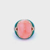 14kt yellow Gold Ring with Coral, Malachite and Diamonds