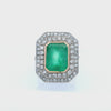 Art Deco Style Platinum Cocktail Ring with 6.93 CTW in Emerald and Diamonds