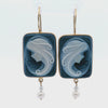 1960 Vintage 14kt yellow Gold Black Agate Ladie Cameo Earrings
