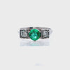 Art Deco 14kt White Gold Ring with Emerald and Diamonds