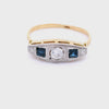 Art Deco 1920 Ring in 18kt gold and Platinum with Diamond and Sapphire