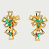 Geometric 18kt yellow Gold Earrings with Diamonds and Emeralds
