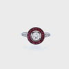 Art Deco Style Platinum Target Ring with Diamonds and Rubies
