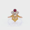 Art Nouveau 1910 Ring in 18kt yellow Gold with Diamonds & Ruby