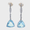 Art Deco Style Platinum Hanging Earring with Aquamarines and Diamonds