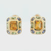 Mid-century 18kt Gold Clip on Earrings with Citrine, Tanzanite and Peridots