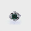 1950’s 18K White Gold NGI Certified Green Sapphire & Diamond Ring