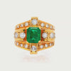 Art Deco 1930 18kt Yellow Gold Ring with Diamonds and Emerald