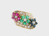 Art Deco 1930 18kt Yellow Gold Ring with Diamond, Rubies, Sapphires and Emeralds