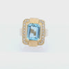 French Retro 1940 18kt Gold Ring with Aquamarine and Diamonds