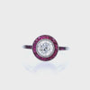 Art Deco Style Platinum Target Ring with Diamonds and Pink Sapphires