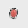 Art Deco 1920 Platinum Ring with Diamonds, Coral and Onyx