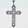 1920s Art Deco Platinum Cross Pendant Necklace with Diamonds and Sapphires